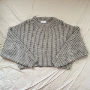oak and fort chunky cable knit grey cropped sweater